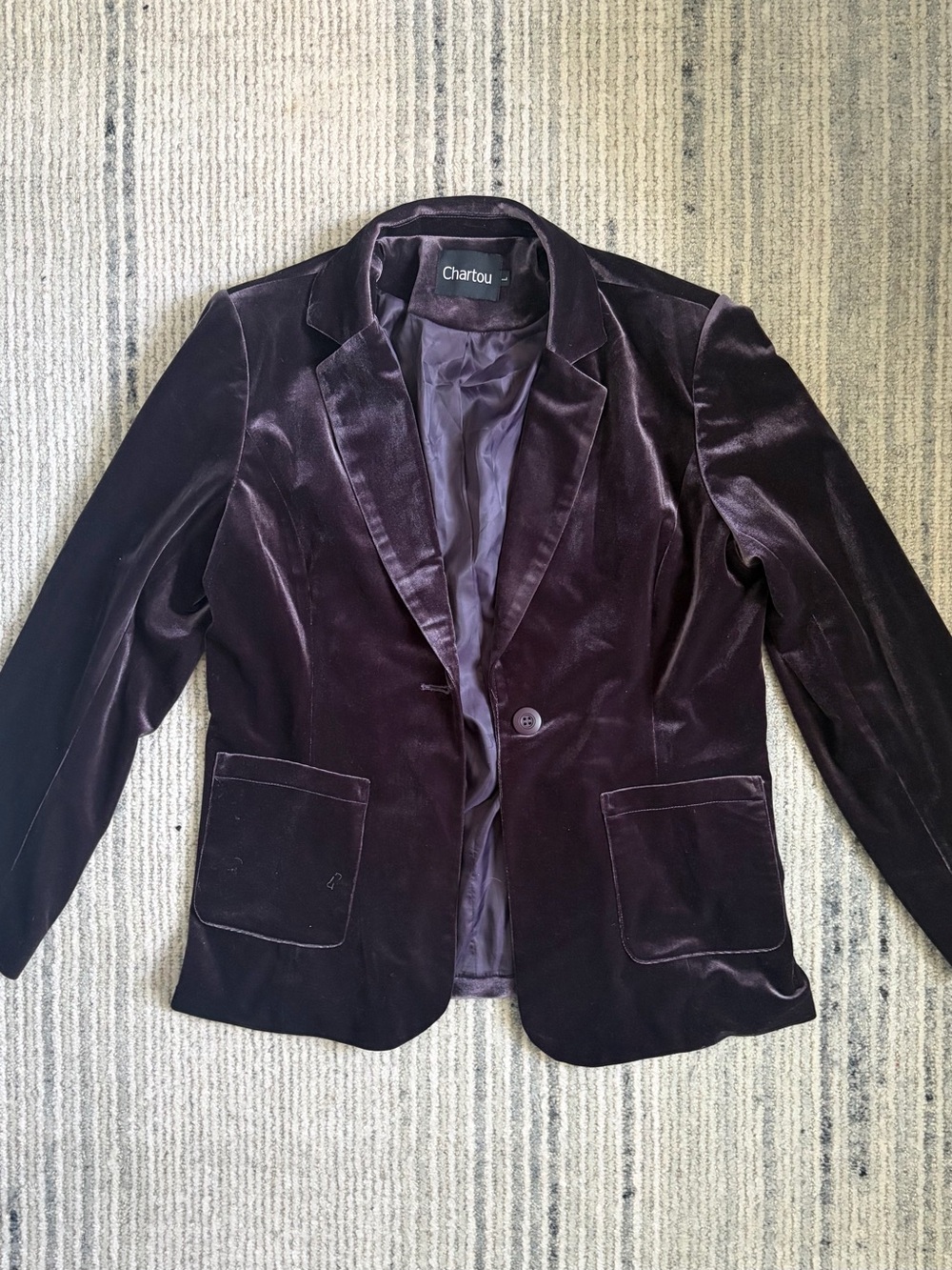 Chartou Velvet Blazer Jacket in Deep Plum Size L